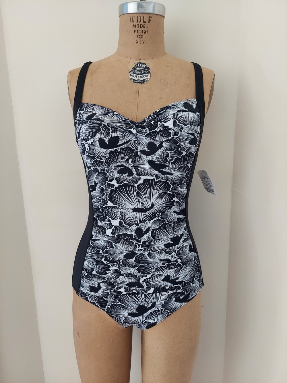 Black Floral One-Piece Swimsuit with Supportive Straps